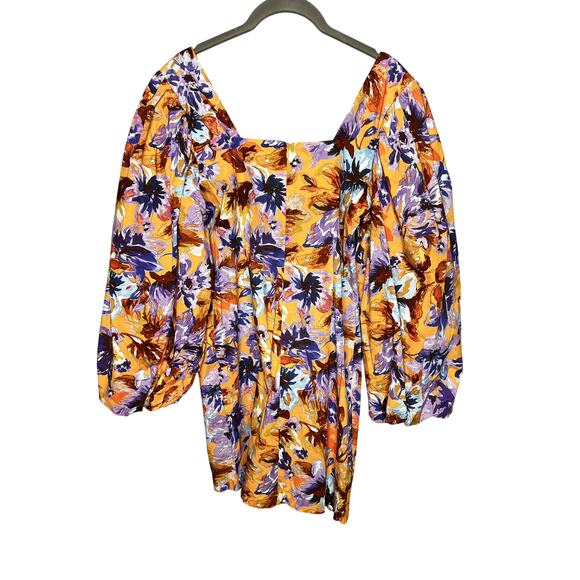 NWT Zara Camilla Puff Sleeve Mini Dress Size Medium Yellow Floral Long Sleeve - Picture 10 of 11